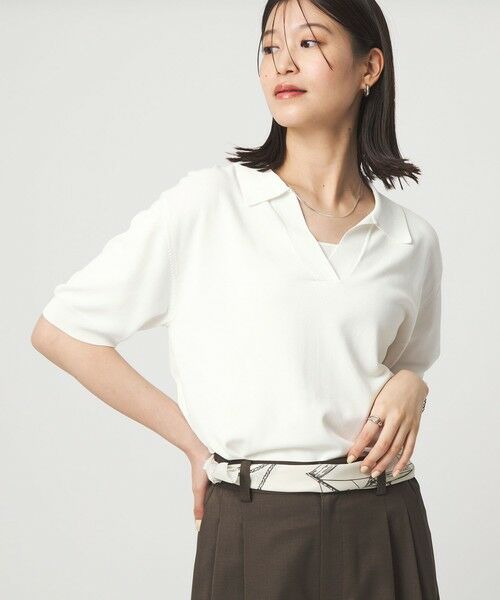 green label relaxing / グリーンレーベル リラクシング ニット・セーター | 【WEB限定】＜at ease＞エリツキ スキッパー ニット 接触冷感 UVカット 遮熱（WHITE）