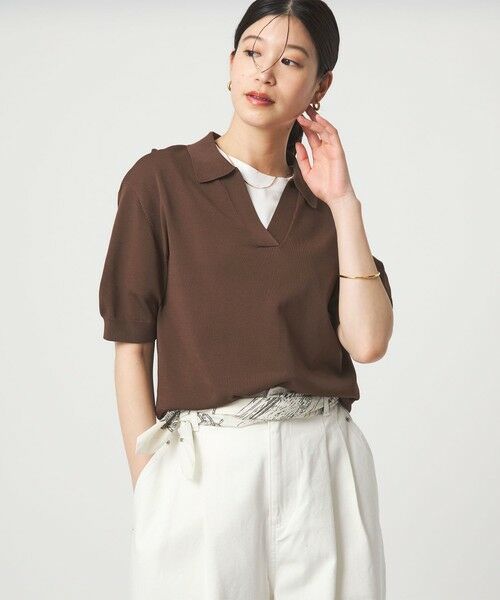 green label relaxing / グリーンレーベル リラクシング ニット・セーター | 【WEB限定】＜at ease＞エリツキ スキッパー ニット 接触冷感 UVカット 遮熱（DK.BROWN）