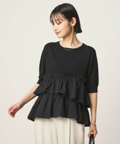 green label relaxing / グリーンレーベル リラクシング ニット・セーター | ティアード ドッキング 5分袖 プルオーバー ニット