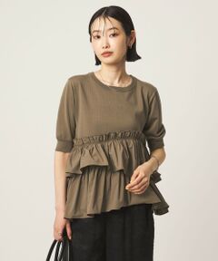 green label relaxing / グリーンレーベル リラクシング ニット・セーター | ティアード ドッキング 5分袖 プルオーバー ニット