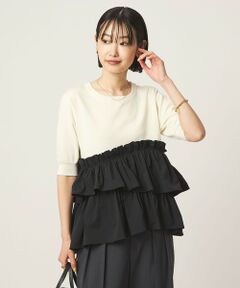 green label relaxing / グリーンレーベル リラクシング ニット・セーター | ティアード ドッキング 5分袖 プルオーバー ニット