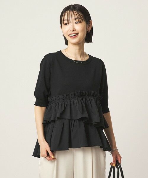 green label relaxing / グリーンレーベル リラクシング ニット・セーター | ティアード ドッキング 5分袖 プルオーバー ニット | 詳細1