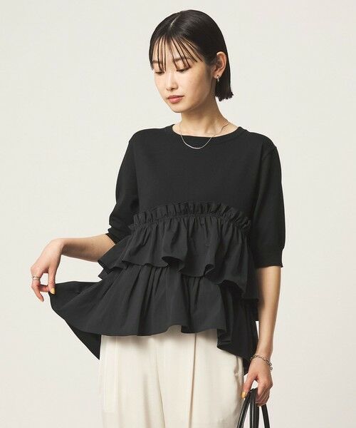 green label relaxing / グリーンレーベル リラクシング ニット・セーター | ティアード ドッキング 5分袖 プルオーバー ニット | 詳細2