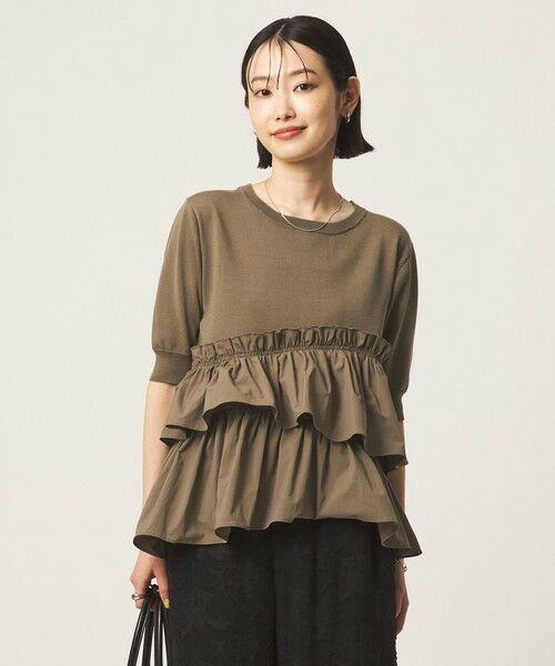 green label relaxing / グリーンレーベル リラクシング ニット・セーター | ティアード ドッキング 5分袖 プルオーバー ニット | 詳細8