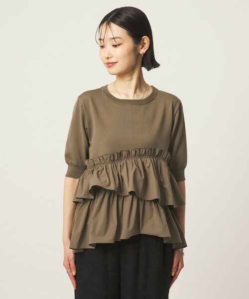 green label relaxing / グリーンレーベル リラクシング ニット・セーター | ティアード ドッキング 5分袖 プルオーバー ニット | 詳細12