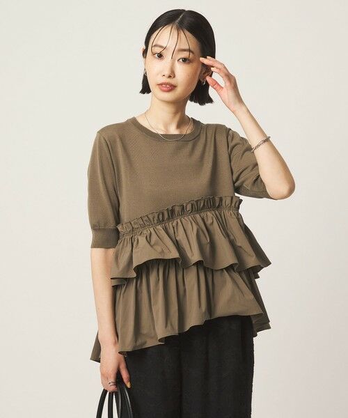 green label relaxing / グリーンレーベル リラクシング ニット・セーター | ティアード ドッキング 5分袖 プルオーバー ニット | 詳細9