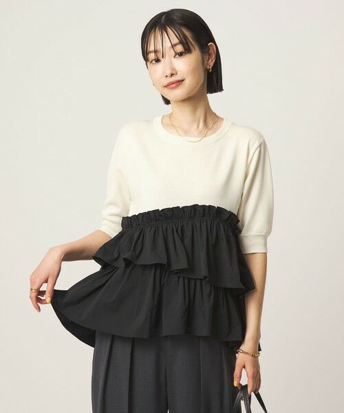 green label relaxing / グリーンレーベル リラクシング ニット・セーター | ティアード ドッキング 5分袖 プルオーバー ニット | 詳細20