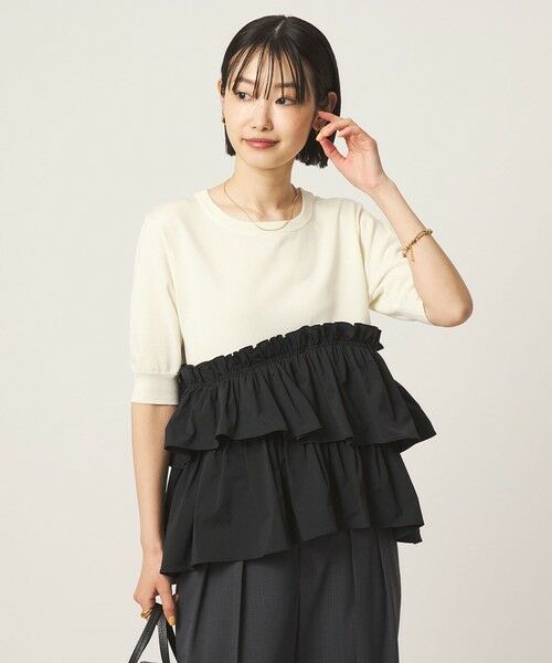 green label relaxing / グリーンレーベル リラクシング ニット・セーター | ティアード ドッキング 5分袖 プルオーバー ニット（その他1）