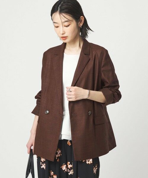 green label relaxing / グリーンレーベル リラクシング テーラードジャケット | ［size SHORTあり］ライト リネンライク ジャケット UVカット 通気性（DK.BROWN）