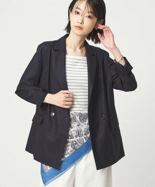 green label relaxing / グリーンレーベル リラクシング テーラードジャケット | ［size SHORTあり］ライト リネンライク ジャケット UVカット 通気性（NAVY）