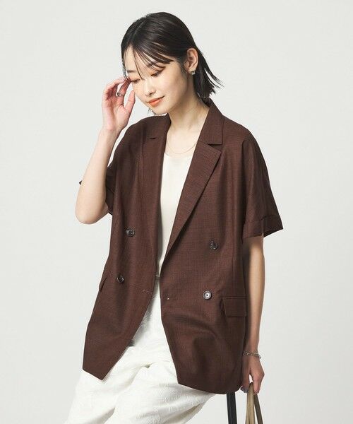green label relaxing / グリーンレーベル リラクシング テーラードジャケット | ［size SHORTあり］ライト リネンライク ハーフスリーブ ジャケット UVカット 通気性 | 詳細17