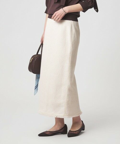green label relaxing / グリーンレーベル リラクシング ロング・マキシ丈スカート | ラティス ツイードライク タイトスカート（OFF WHITE）