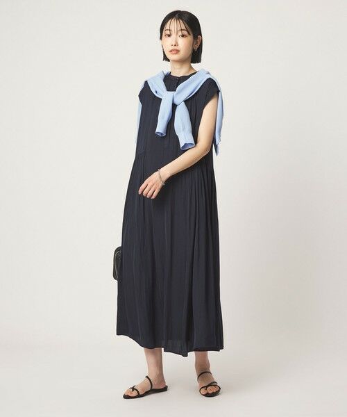 green label relaxing / グリーンレーベル リラクシング ロング・マキシ丈ワンピース | サテン ギャザー フレンチスリーブ ワンピース | 詳細13