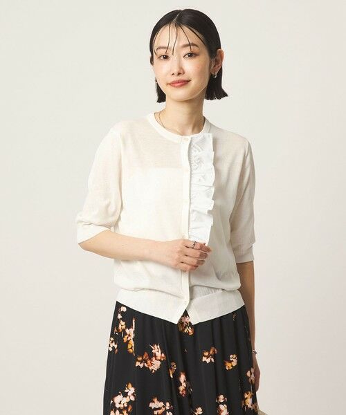 green label relaxing / グリーンレーベル リラクシング カーディガン・ボレロ | フリル ショートスリーブ ニット カーディガン | 詳細1