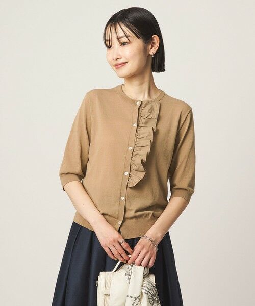 green label relaxing / グリーンレーベル リラクシング カーディガン・ボレロ | フリル ショートスリーブ ニット カーディガン（BEIGE）