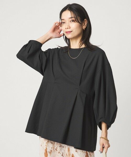 green label relaxing / グリーンレーベル リラクシング シャツ・ブラウス | ウエスト タック ブラウス UVカット 通気性（BLACK）