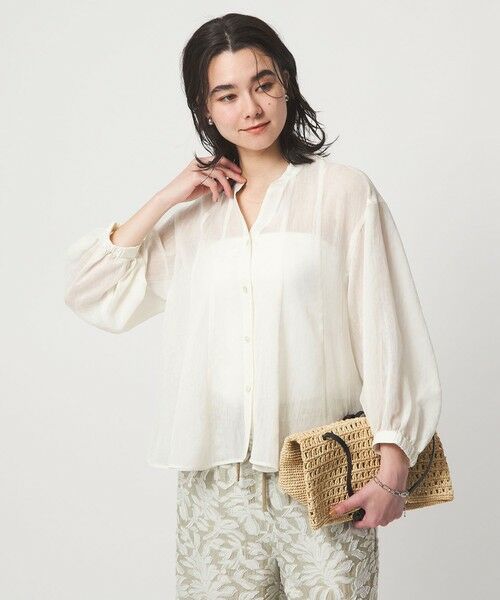 green label relaxing / グリーンレーベル リラクシング シャツ・ブラウス | ラミーライク マチ フレア ブラウス（OFF WHITE）
