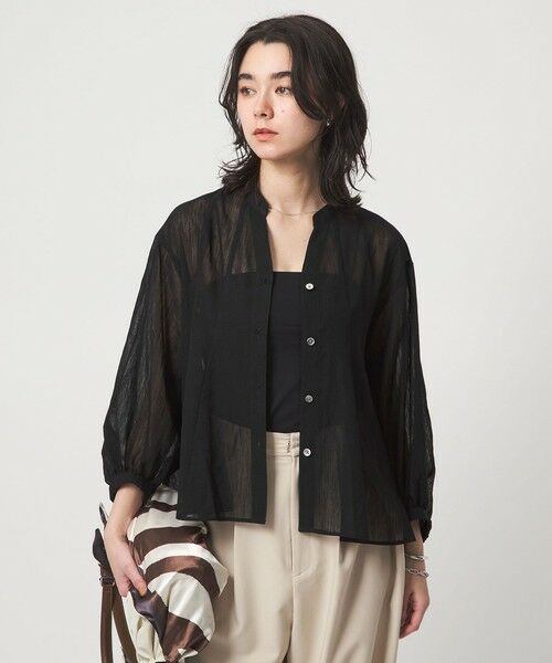 green label relaxing / グリーンレーベル リラクシング シャツ・ブラウス | ラミーライク マチ フレア ブラウス（BLACK）