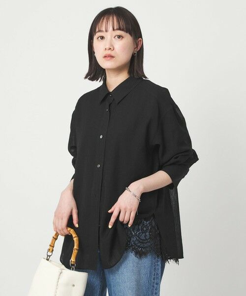 green label relaxing / グリーンレーベル リラクシング シャツ・ブラウス | ［size SHORTあり］ラミーライク シャツ 通気性（BLACK）