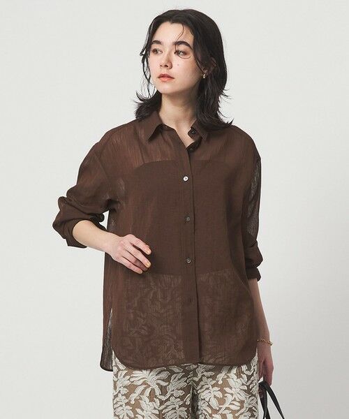 green label relaxing / グリーンレーベル リラクシング シャツ・ブラウス | ［size SHORTあり］ラミーライク シャツ 通気性（DK.BROWN）