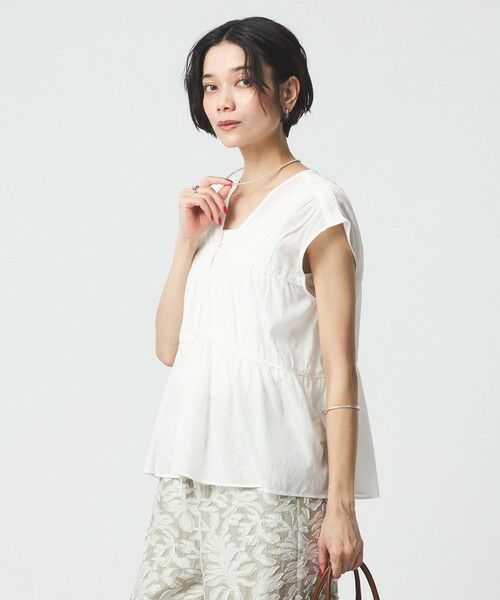 green label relaxing / グリーンレーベル リラクシング シャツ・ブラウス | ボリューム 2WAY リボン ノースリーブ ブラウス（WHITE）