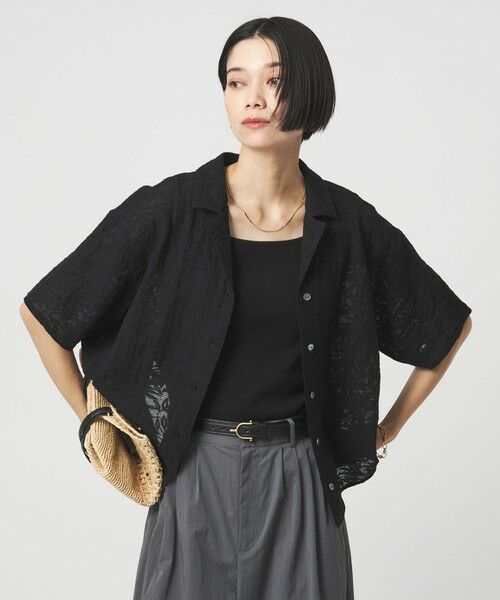 green label relaxing / グリーンレーベル リラクシング シャツ・ブラウス | ジャガード シャツ（BLACK）