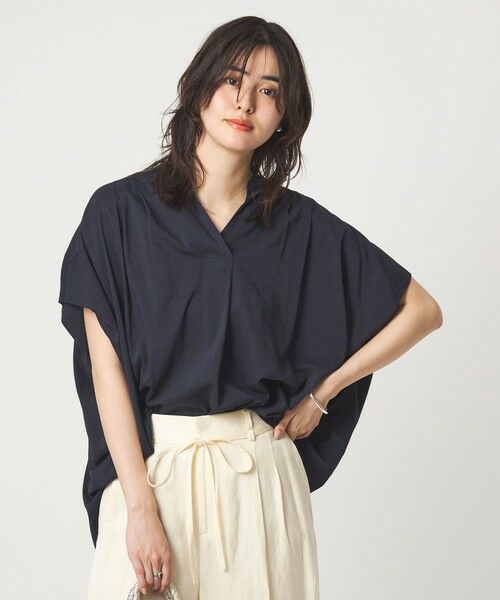 green label relaxing / グリーンレーベル リラクシング シャツ・ブラウス | ［size SHORTあり］ショルダー タック スキッパー ブラウス（NAVY）