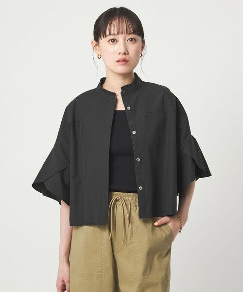 green label relaxing / グリーンレーベル リラクシング シャツ・ブラウス | フレアスリーブ ブラウス 接触冷感（BLACK）