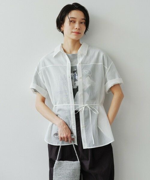 green label relaxing / グリーンレーベル リラクシング シャツ・ブラウス | 【結論シリーズ】リボンハイウエストシャツ［size SHORTあり］（WHITE）