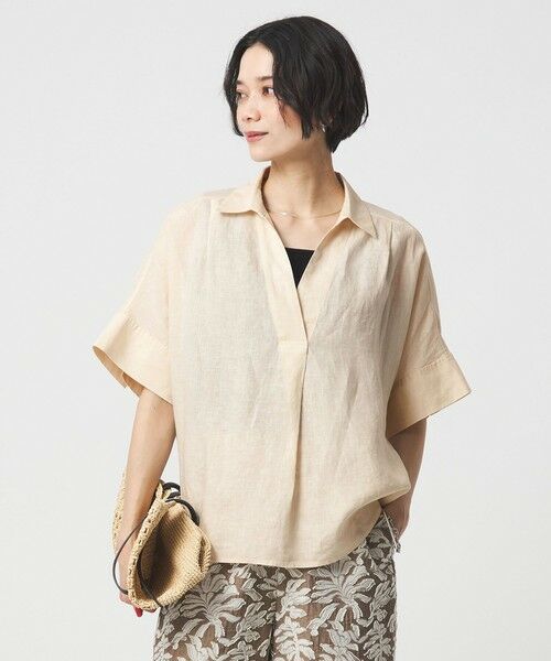 green label relaxing / グリーンレーベル リラクシング シャツ・ブラウス | リネン スキッパー ショートスリーブ シャツ（NATURAL）