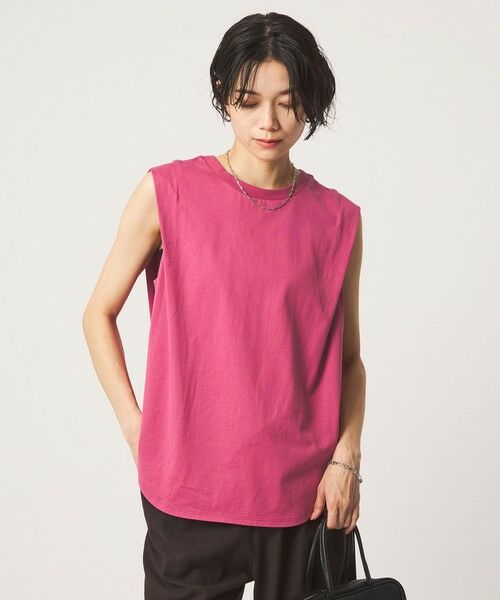 green label relaxing / グリーンレーベル リラクシング カットソー | ショルダータック ノースリーブ プルオーバー カットソー（PINK）