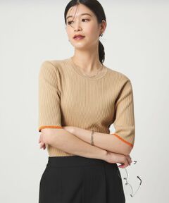 green label relaxing / グリーンレーベル リラクシング ニット・セーター | 【WEB限定】＜at ease＞ソデサキ バイカラー 5分袖 プルオーバー ニット