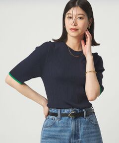 green label relaxing / グリーンレーベル リラクシング ニット・セーター | 【WEB限定】＜at ease＞ソデサキ バイカラー 5分袖 プルオーバー ニット