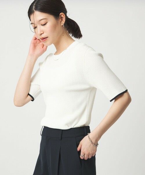 green label relaxing / グリーンレーベル リラクシング ニット・セーター | 【WEB限定】＜at ease＞ソデサキ バイカラー 5分袖 プルオーバー ニット | 詳細1