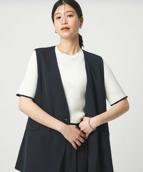 green label relaxing / グリーンレーベル リラクシング ニット・セーター | 【WEB限定】＜at ease＞ソデサキ バイカラー 5分袖 プルオーバー ニット | 詳細3