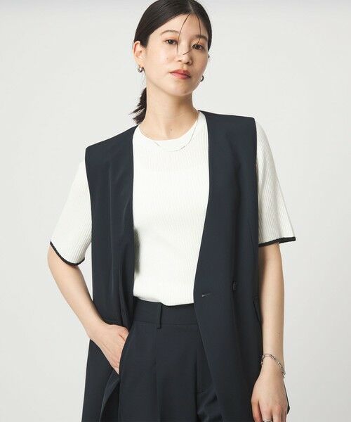 green label relaxing / グリーンレーベル リラクシング ニット・セーター | 【WEB限定】＜at ease＞ソデサキ バイカラー 5分袖 プルオーバー ニット（WHITE）