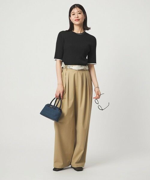 green label relaxing / グリーンレーベル リラクシング ニット・セーター | 【WEB限定】＜at ease＞ソデサキ バイカラー 5分袖 プルオーバー ニット | 詳細7