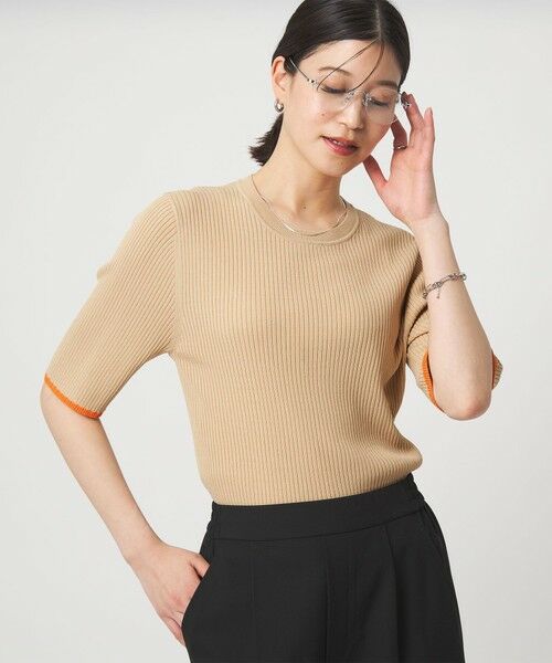 green label relaxing / グリーンレーベル リラクシング ニット・セーター | 【WEB限定】＜at ease＞ソデサキ バイカラー 5分袖 プルオーバー ニット | 詳細10