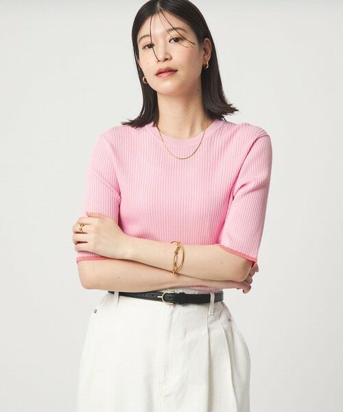 green label relaxing / グリーンレーベル リラクシング ニット・セーター | 【WEB限定】＜at ease＞ソデサキ バイカラー 5分袖 プルオーバー ニット | 詳細16