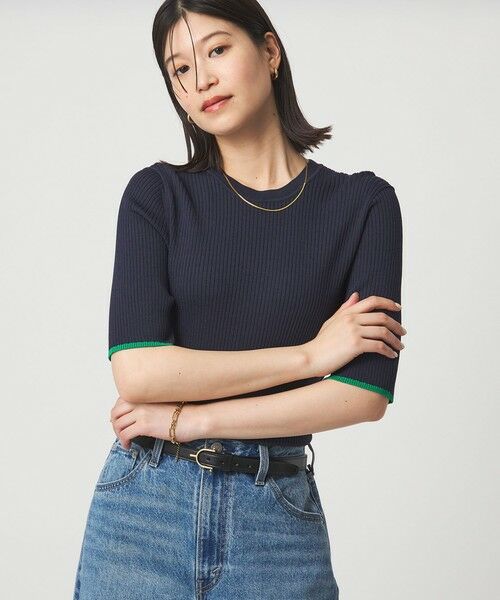 green label relaxing / グリーンレーベル リラクシング ニット・セーター | 【WEB限定】＜at ease＞ソデサキ バイカラー 5分袖 プルオーバー ニット | 詳細26