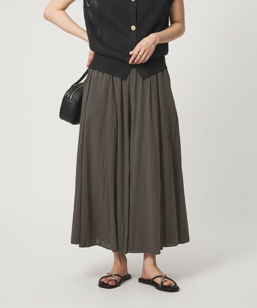 green label relaxing / グリーンレーベル リラクシング ロング・マキシ丈スカート | ボイル パネル フレア スカート（MD.BROWN）