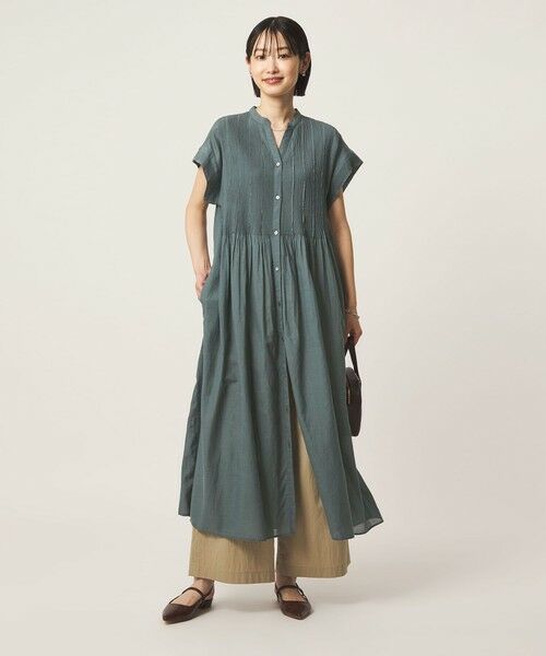 green label relaxing / グリーンレーベル リラクシング ロング・マキシ丈ワンピース | マイクロ ピンタック ワンピース（DK.GREEN）
