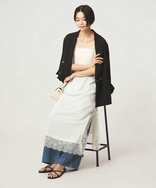 green label relaxing / グリーンレーベル リラクシング ロング・マキシ丈ワンピース | レース Vネック キャミソール ワンピース（OFF WHITE）