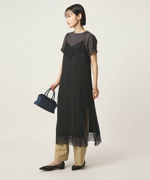 green label relaxing / グリーンレーベル リラクシング ロング・マキシ丈ワンピース | レース Vネック キャミソール ワンピース（BLACK）