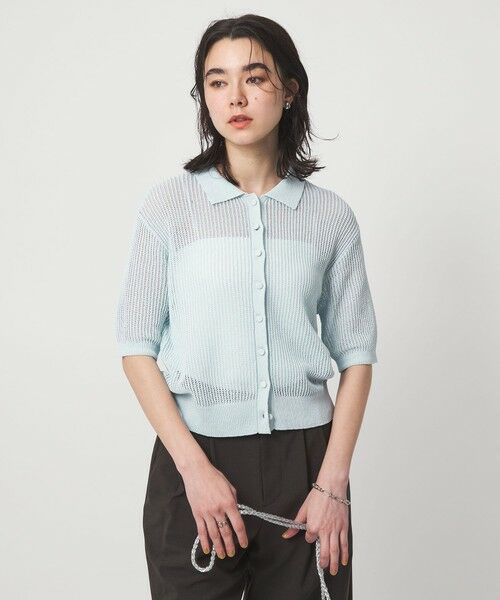 green label relaxing / グリーンレーベル リラクシング カーディガン・ボレロ | メッシュ ポロカーディガン ニット ウォッシャブル | 詳細15