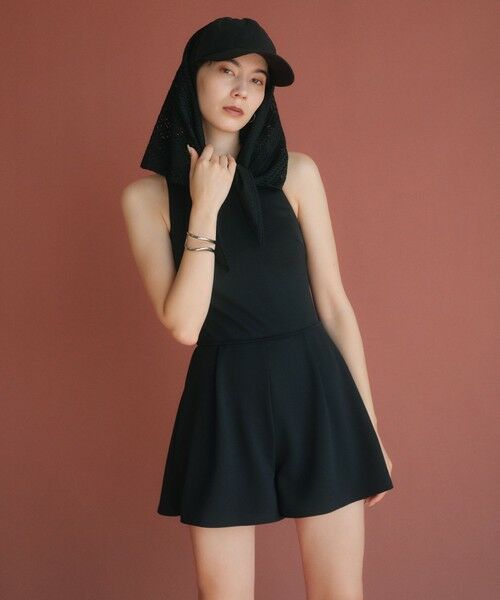 green label relaxing / グリーンレーベル リラクシング 水着・スイムグッズ | ジョーゼット風 バックオープン オールインワン スイムウェア / 水着（BLACK）