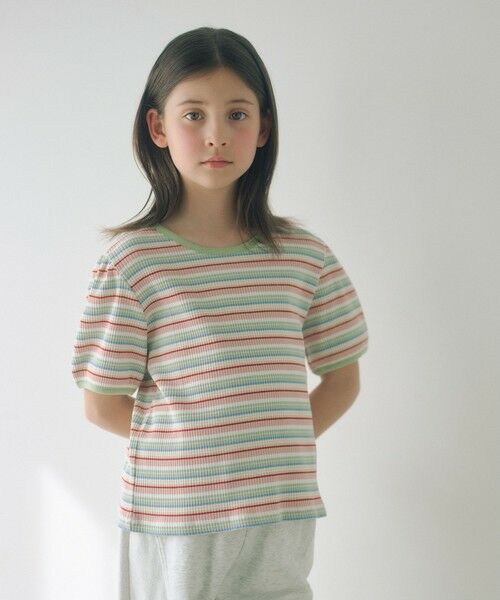 green label relaxing / グリーンレーベル リラクシング カットソー | テレコ マルチボーダー Tシャツ 100cm-160cm（LT.PINK）