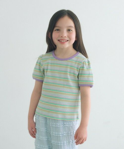 green label relaxing / グリーンレーベル リラクシング カットソー | テレコ マルチボーダー Tシャツ 100cm-160cm（LIME）