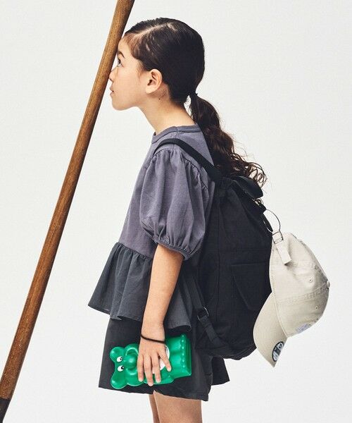 green label relaxing / グリーンレーベル リラクシング カットソー | 【スタメンシリーズ】パフスリーブ Tシャツ / キッズ  100cm-160cm（DK.GRAY）