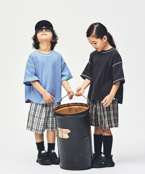 green label relaxing / グリーンレーベル リラクシング カットソー | 【スタメンシリーズ】ドライワッフル 配色ステッチ Tシャツ / キッズ  100cm-160cm（LT.BLUE）